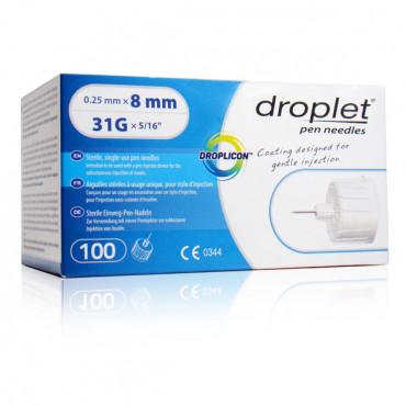 Droplet® 31G 8mm x 0.25mm pen needles - 100 pcs - Diabetyk24