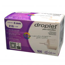 Droplet® 31G 6mm x 0.25mm pen needles - 100 pcs